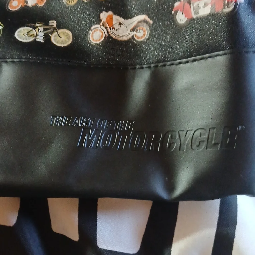 NWOT Black Tote Bag with Colorful Motorcycle Print